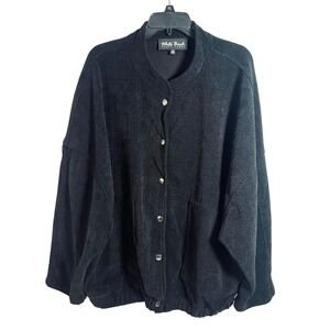 White Birch‎ Black Label Women's Black Textured Bomber Jacket 2X Dolman Sleeve